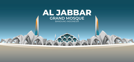Al Jabbar Mosque in Bandung City, Indonesia. Background Vector EPS 10