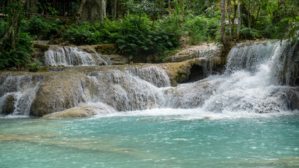 Fototapeta na wymiar Kuang Si waterfalls in Luang Prabang, Laos