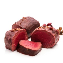 Obraz premium Venison tenderloin meat isolated on white background. Generative AI