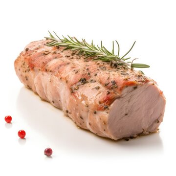 Pork tenderloin meat isolated on white background. Generative AI