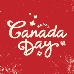 Fototapeta na wymiar Canada day poster with vintage background, graphics, template, clipart, logo, wishes for party banner, sign, flag, greeting card, decoration, social media post, flyer, vector, printables