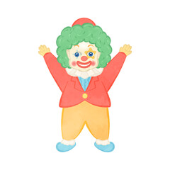 Illustration of a cute clown saying hooray