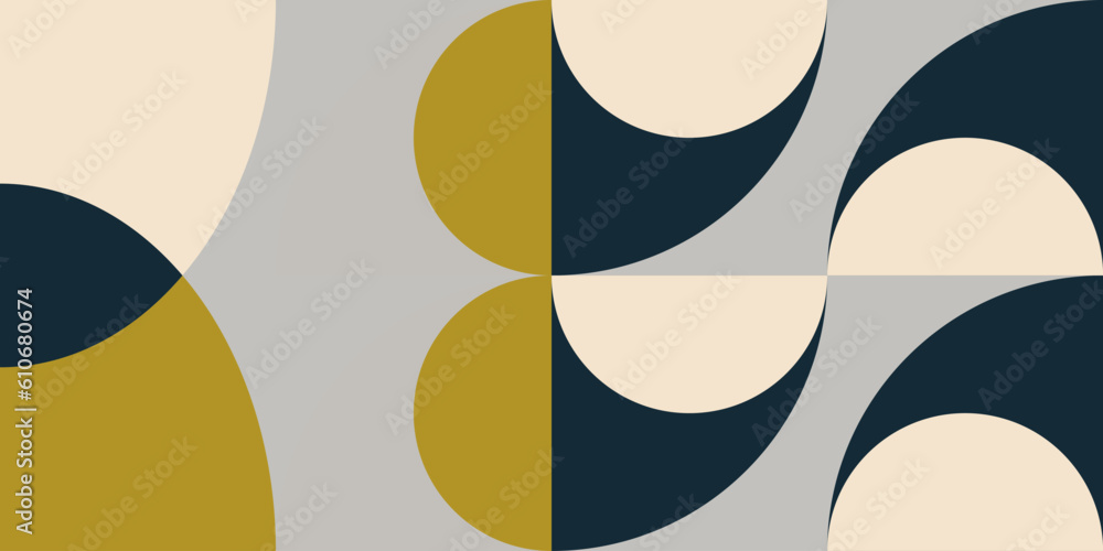 Aufkleber Geometric abstract vector seamless pattern with circles, rectangles and squares in retro Bauhaus style. Pastel colored simple shapes graphic background.