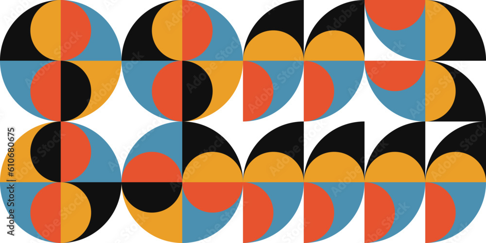Aufkleber Geometric abstract vector seamless pattern with circles, rectangles and squares in retro Bauhaus style. Pastel colored simple shapes graphic background.