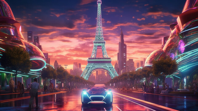 Paris city of the future. Generative AI