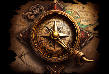 Old pirate compass. AI Generated