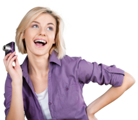 Smiling Woman Holding a Digital Camera