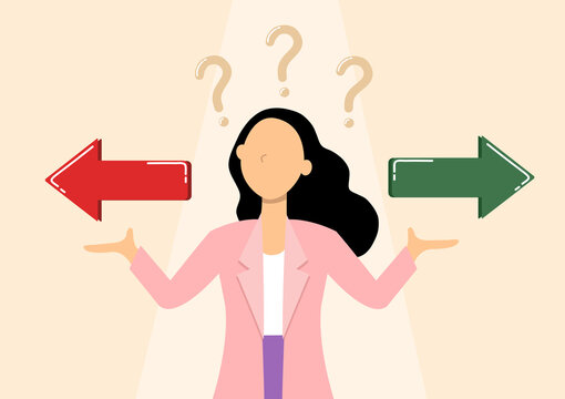 Business person making a decision about which direction she should take 