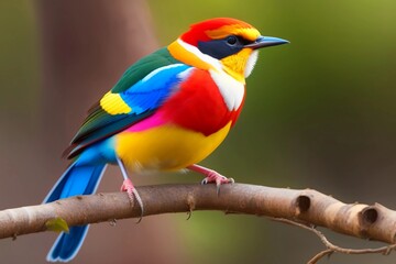 Beautiful bird on a tree, the background is multicolor, colorful birds sitting on a tree © Jakaria