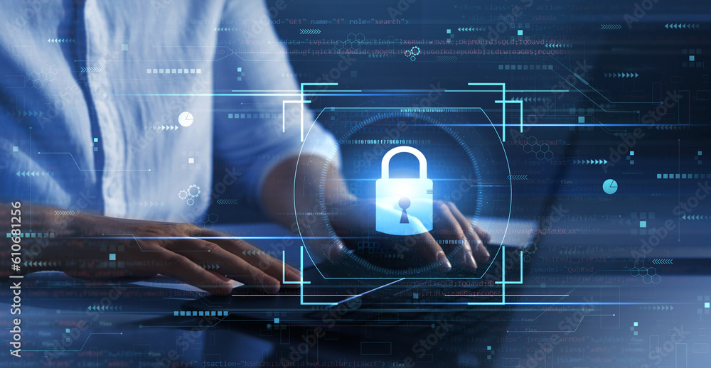 Poster digital crime and data protection. network security and data protection.internet crime protection.