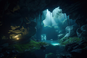 cave in the dark and light is ahead. Generative Ai
