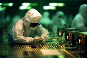 Man working in a chip transistor factory in Taiwan