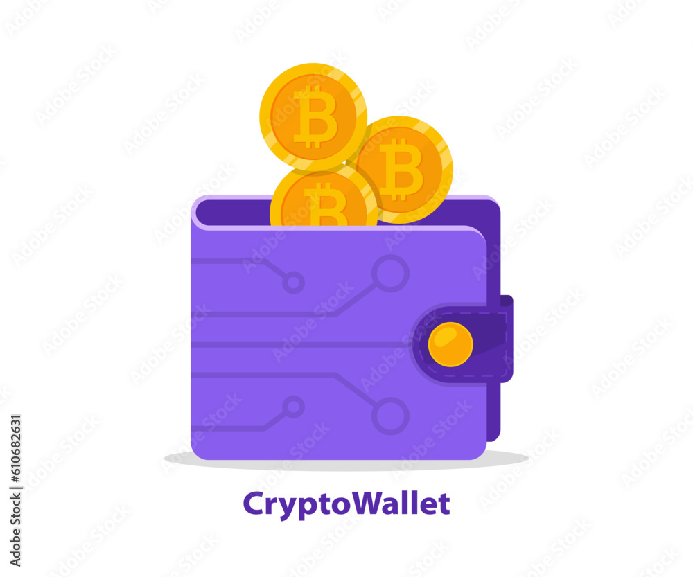 Poster crypto wallet. digital bitcoin wallet. digital wallet technology for cryptocurrency. cryptocurrency 