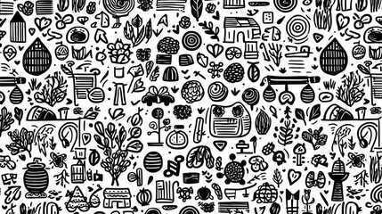Seamless pattern with hand drawn doodle elements. Vector illustration. Generative AI.