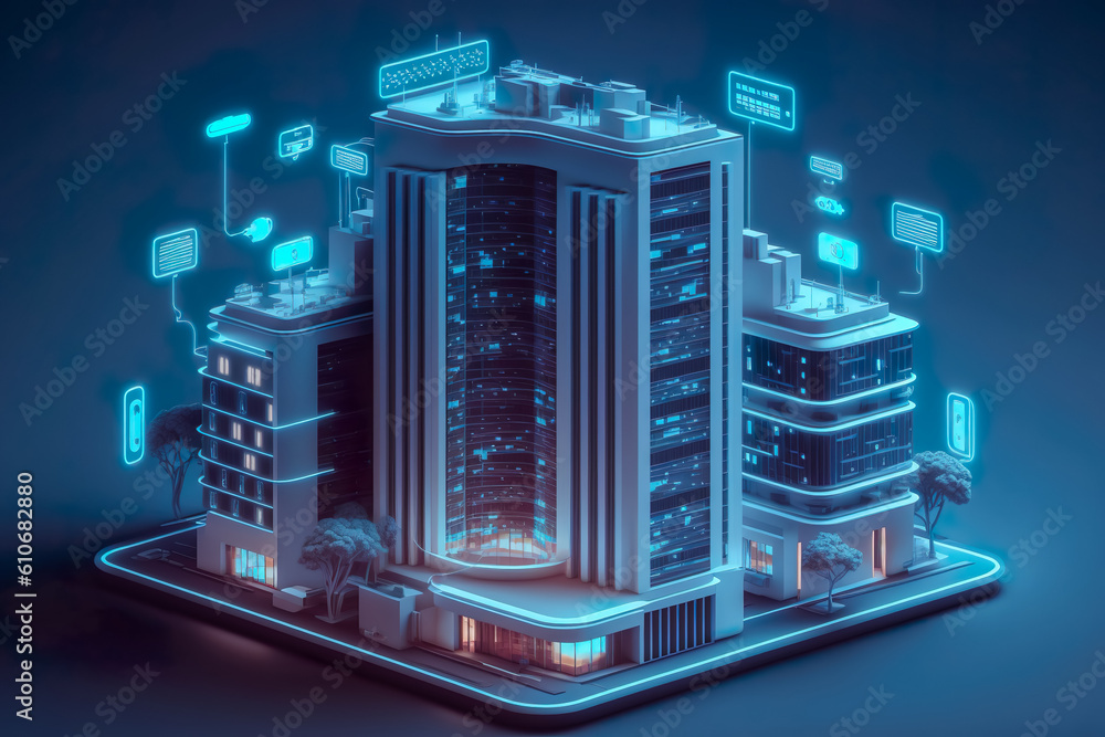 Poster modern smart home systems of smart building , the smart home is isolated background , created with g