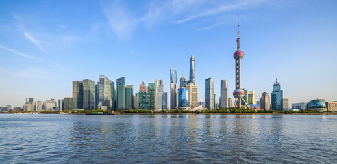 Naklejka premium Panoramic view of city skyline and modern buildings in Shanghai, China.
