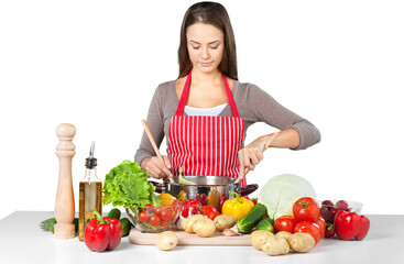 Portrait of a Woman Cooking Vegetables