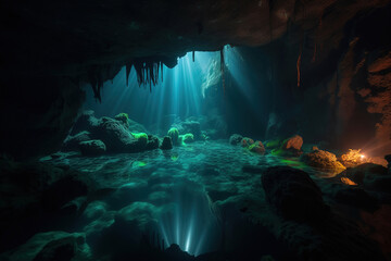 cave in the dark and light is ahead. Generative Ai
