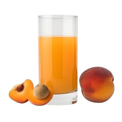 glass of juice and apricots isolated on transparent background cutout
