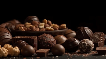 A pile of chocolates and nuts are on a table. Generative AI