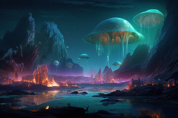 Jellyfish fantasy background. Generative Ai
