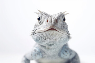 Closeup portrait of beautiful lizard isolated on white background. Generative AI.
