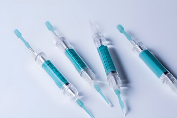  Disposable plastic syringes for injections and vaccinations in the hospital. Medicine and health concept 