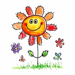 Fotobehang Drawing Sun Flower with Kids Style © Darwis