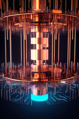 Quantum computer close up, futuristic technology, generative AI. Futuristic pink blue neon background