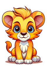 Obraz na płótnie Canvas A cartoon lion cub sitting on the ground. Generative AI.