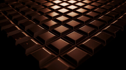 Heavenly chocolate geometry, Close-up of precise dark chocolate bar tile arrangement. Generative AI