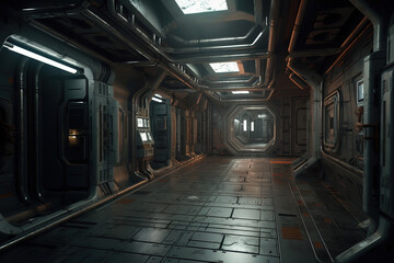 Fototapeta premium science fiction tunnel. Generative Ai