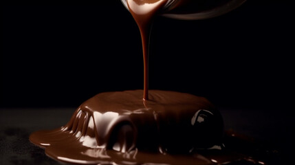 Pouring chocolate perfection, Velvety sauce captured in a captivating front view. Generative AI