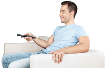 Smiling Man Using Remote Control