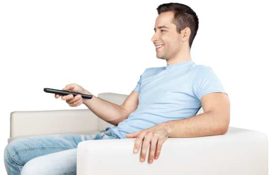Smiling Man Using Remote Control