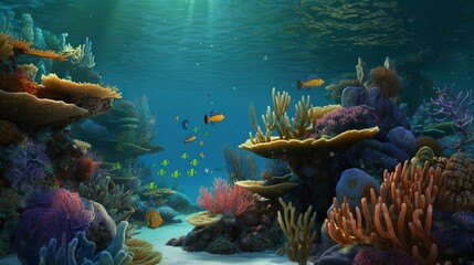 Fototapeta premium Immerse yourself in the mesmerizing beauty of coral reefs with ultra-realistic 4K backgrounds that showcase these underwater wonders, coral reef with fish, Generative AI