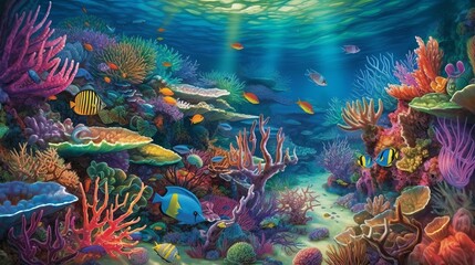 Obraz na płótnie Canvas Dive into a world of wonder with ultra-realistic 4K backgrounds that showcase the breathtaking beauty of coral reefs. The scene unveils an underwater paradise, coral reef in sea, Generative AI