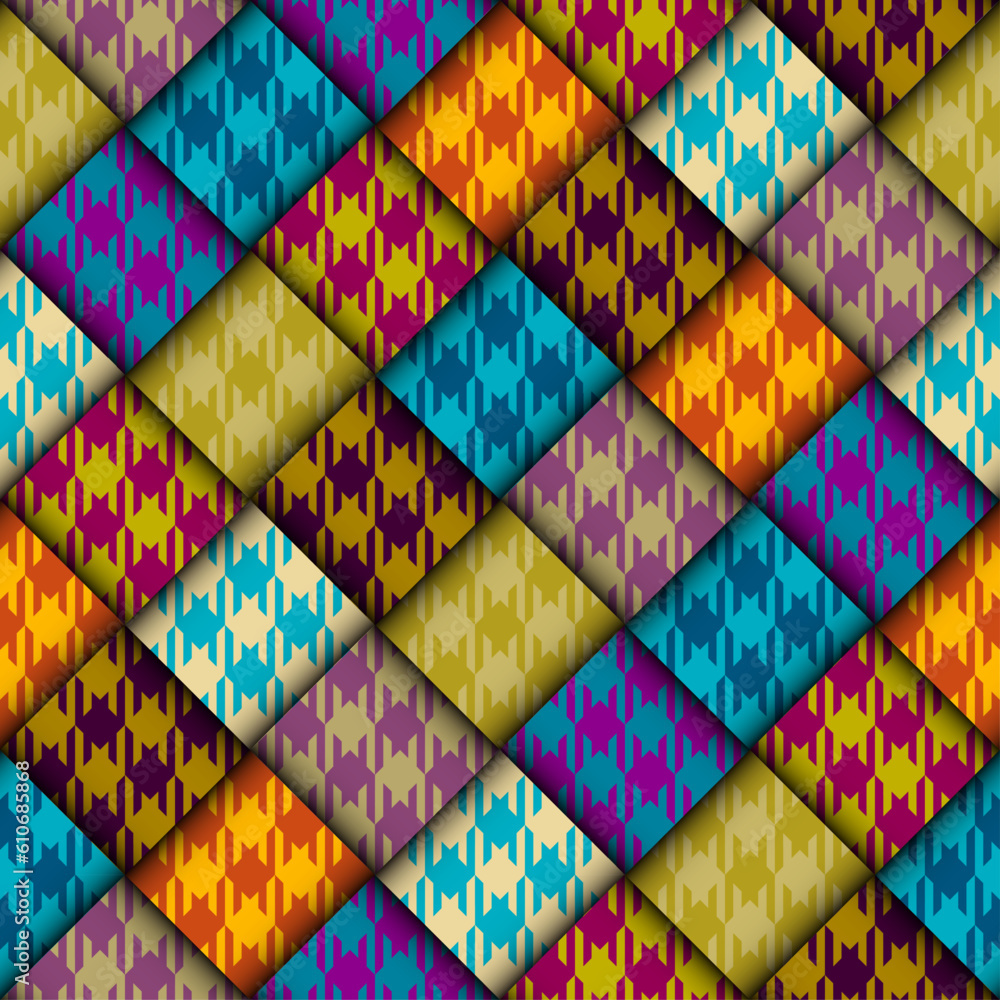 Poster Abstract background seamless pattern.. Diagonal plaid pattern. Vector image. Patchwork ribbons 3d pattern.