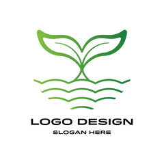 Vector logo design. Company logo in green with nature image. Abstract image of leaves. The tail of a fish in the form of a plant.