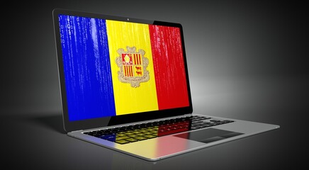 Andorra - country flag and binary code on laptop screen - 3D illustration