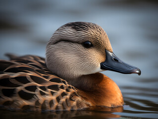 beautiful adult duck on the water in the wildness