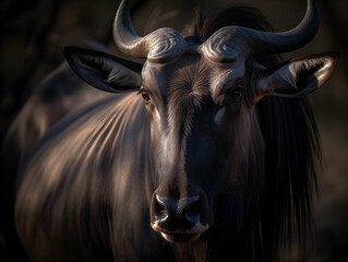 close up of beautiful Blue wildebeest in the nature