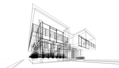House architectural drawing 3d illustration