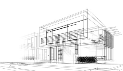 House architectural drawing 3d illustration © Yurii Andreichyn