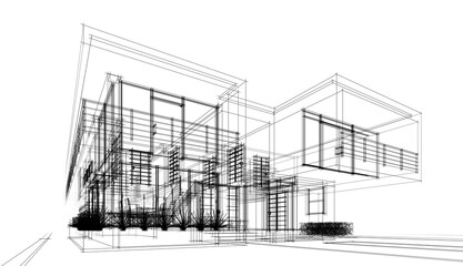 House architectural drawing 3d illustration