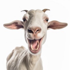 Portrait of Funny laughing sheep. eco farming concept, 360 degrees panoramic camera, AI generative