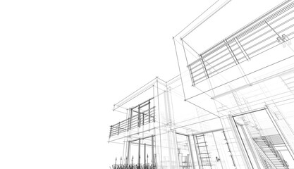 House architectural drawing 3d illustration