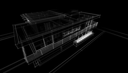 House architectural drawing 3d illustration