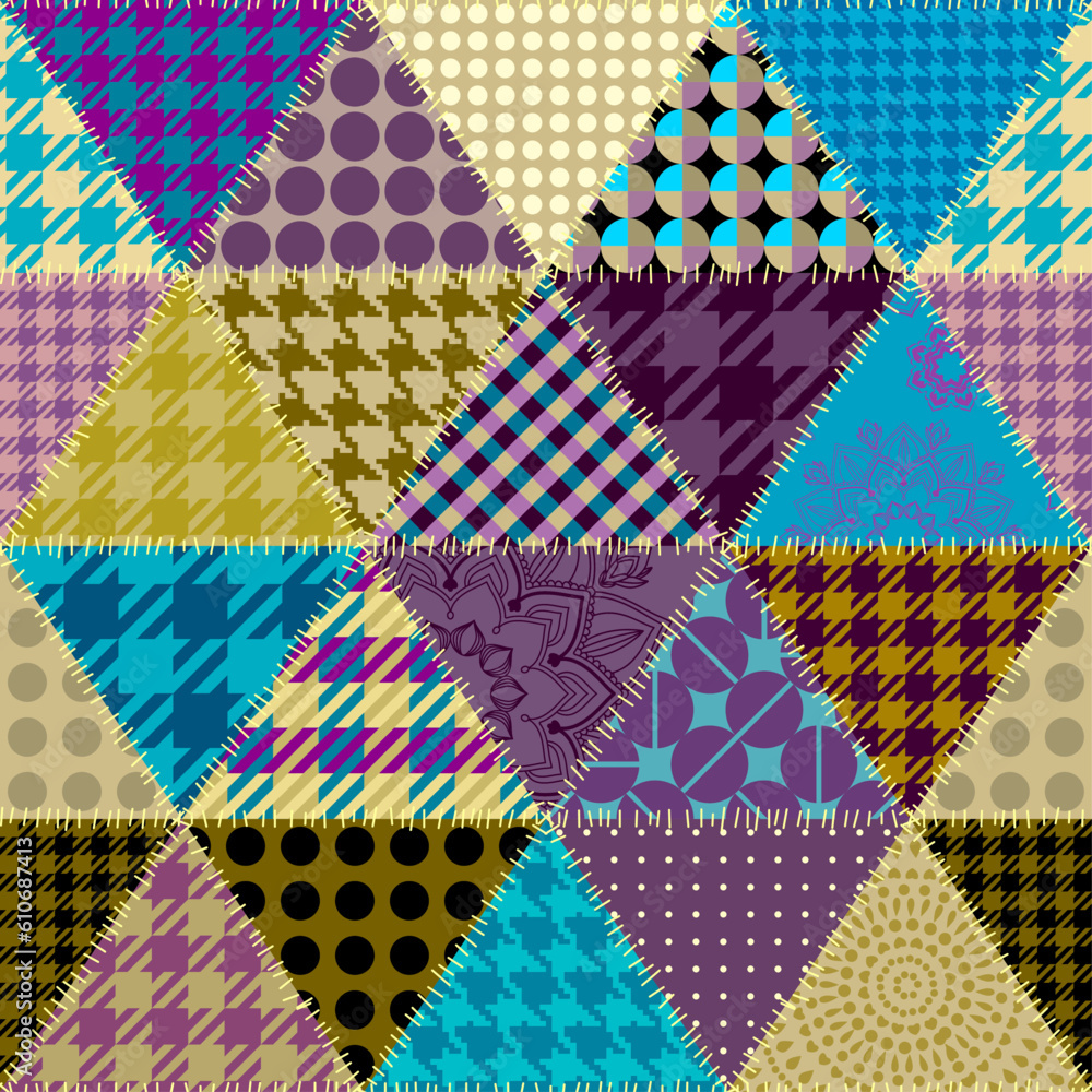 Poster Textille patchwork pattern. Seamless Vector image.