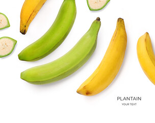 Creative layout made of green and yellow plantain on the white background. Flat lay. Food concept. Macro  concept. © StudioDFlorez